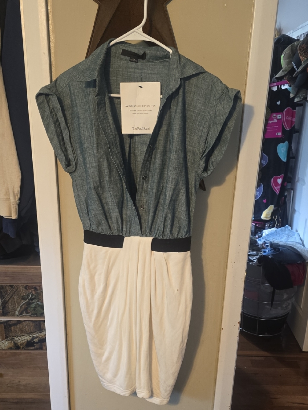 Alexander Wang Blue Chambray and White Two-Tone Mini Dress Nwt Medium